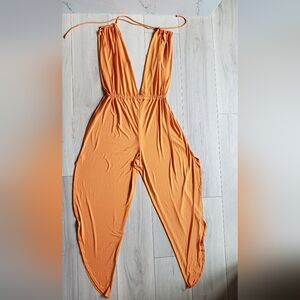 ASOS Jumpsuit Womens 8 Orange Esmee Exclusive Beach Plunge Deep V Sexy Outfit